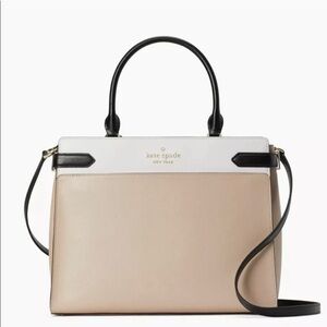 Kate Spade Medium Satchel Purse Staci Colorblock WKRU6952 Black Cream Tan White